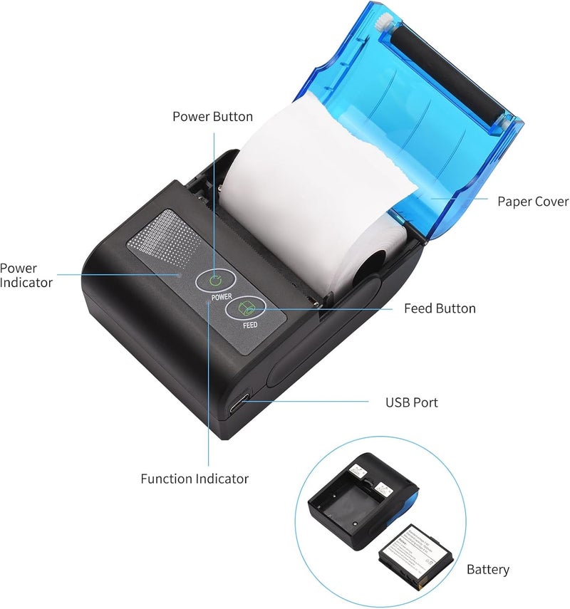 Sunydog Receipt Printer, Portable Mini Thermal Receipt Printers USB Receipt Bill Ticket Printer with 58mm Print Paper, Fit for Android Fit for Win, Thermal Printers for Restaurants Sales Retail - Image 5